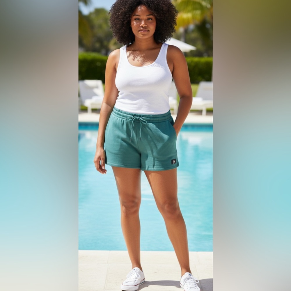 Classic WOMENS 3XL REEBOK COTTON
TEAL ACTIVE GYM  
Elastic way drawstring shorts